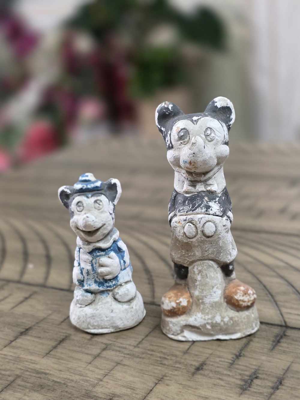 Vintage-Inspired Ceramic Mouse Figurine Pair in Black, Blue and Cream
